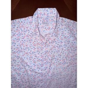 Peter Millar Mens XL Helicopter Palm Tree Print Short Sleeve Button Down Shirt